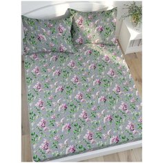 Простыня Сказка Сирень перкаль 240 х 215 см серый/фиолетовый
