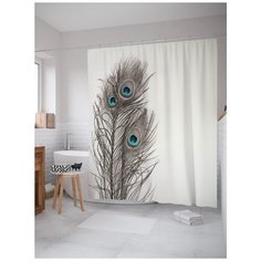 Штора для ванной JoyArty Три пера павлина 180х200 белый/серый