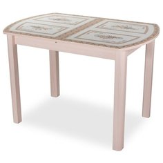 Стол кухонный Домотека Танго ПО-1 04, раскладной, ДхШ: 120 х 80 см, длина в разложенном виде: 157 см, МД ст-72 молочный дуб/стекло с цветочным орнаментом 04 МД молочный дуб