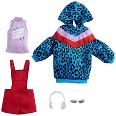 Barbie Комплект одежды с аксессуарами для куклы Барби GWC32/GRC86 голубой/красный/сиреневый