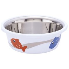 Миска металлическая с резиновым основанием "Nobby", с рисунком (цвет: белый), 250 мл