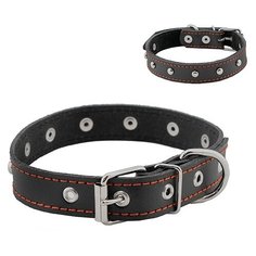 Ошейник для собак "Homepet", простроченный, с украшениями (натуральная кожа), цвет: черный, 20 мм x 32-42 см