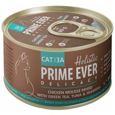 Влажный корм для кошек Prime Ever 3A Delicacy беззерновой, с курицей, с тунцом с зеленым чаем и водорослями 80 г (мусс)