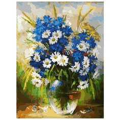 Картина по номерам "Ромашки и васильки", 30x40 см Белоснежка