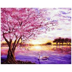 Картина по номерам Цветной "Сакура и лебедь", 30x40 см