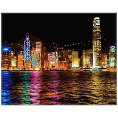 Картина по номерам Цветной (Premium) "Ночной Гонконг", 40x50 см