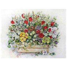 Картина по номерам Цветной (Premium) "Садовый букет в ящике", 40x50 см