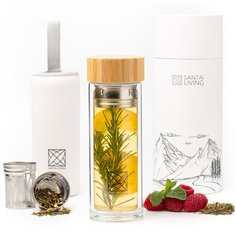 Термокружка "ECO GLASS" из стекла с бамбуковой крышкой и заварником 350 мл. Santai Living