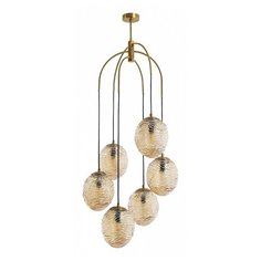Люстра на штанге Favourite, 6х40W, латунь, размеры (мм)-580x455x1250, плафон - янтарный