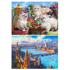 Алмазная раскраска "Вид на Лондон. Котята на чаепитии"