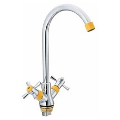 E49118-9 Смеситель для кухни с высоким изливом с цветным наконечником и ручками (жёлтый) ЕККО