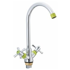 E49118-6 Смеситель для кухни с высоким изливом с цветным наконечником и ручками (салатовый) ЕККО