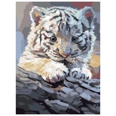 Картина по номерам "Бенгальский тигренок на бревне", 30x40 см Цветной