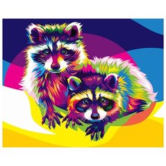 Картина по номерам Цветной "Радужные еноты", 30x40 см