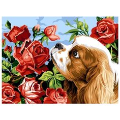 Картина по номерам Цветной "Кокер-спаниель и розы", 30x40 см