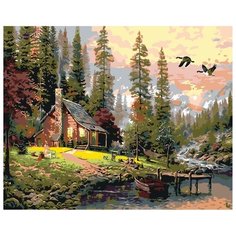Картина по номерам Живопись по Номерам "Домик в лесу у речки", 40x50 см