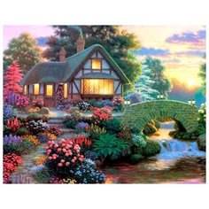 Алмазная вышивка Цветной "Домик на закате", 50x40