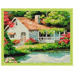 Алмазная вышивка Цветной "Домик у озера", 50x40