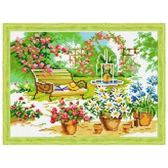 Алмазная вышивка Цветной "Скамейка в саду", 40x30