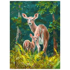 Картина по номерам "Пятнистые олени", 30x40 см Белоснежка