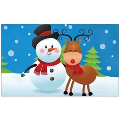 Алмазная мозаика "Снеговик и олень", 20x30 см Цветной