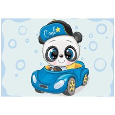 Алмазная мозаика "Панда в машине", 20x30 см Цветной