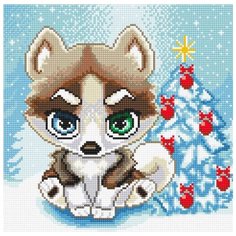 Алмазная мозаика "Малыш хаски", 30x30 см Алмазное хобби