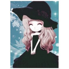 Алмазная мозаика "Девочка в шляпке", 17x22 см Цветной