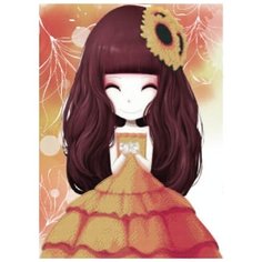 Алмазная мозаика "Девочка с подсолнухом", 17x22 см Цветной