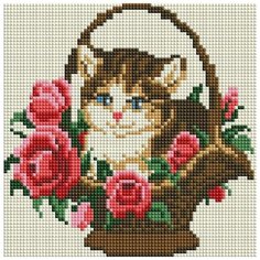 Алмазная мозаика "Котёнок в корзинке", 20x20 см Белоснежка