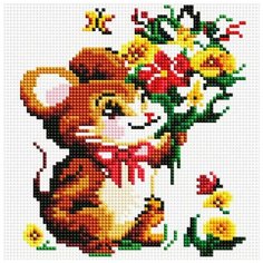 Алмазная мозаика "Мышонок с букетом", 20x20 см Белоснежка