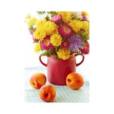 Алмазная мозаика "Домашние цветы и свежие персики" Рыжий кот