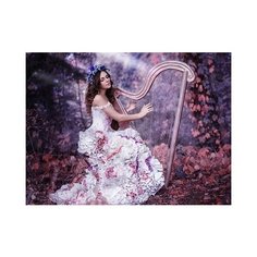 Алмазная мозаика "Девушка с арфой в лесу" Рыжий кот