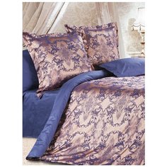 Постельное белье евростандарт ECOTEX Земфира, сатин, 50 х 70 и 70 х 70 см, коричневый/синий