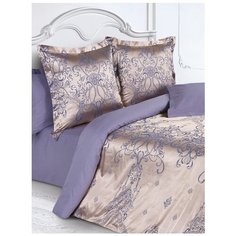 Постельное белье 2-спальное ECOTEX Белиссимо, сатин, 50 х 70 и 70 х 70 см, серебристый/фиолетовый
