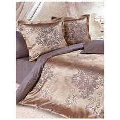 Постельное белье 2-спальное ECOTEX Карингтон, жаккард, 50 х 70 и 70 х 70 см, коричневый/фиолетовый