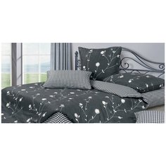 Постельное белье 2-спальное ECOTEX Гармоника Грасс, сатин, 50 х 70 и 70 х 70 см, черный/серый