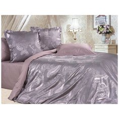 Постельное белье 2-спальное макси ECOTEX Эстетика Виктория, жаккард, 50 х 70 и 70 х 70 см, сиреневый/серый