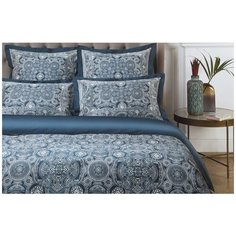 Постельное белье 2-спальное макси ECOTEX Новеллика Династия, сатин, 50 х 70 и 70 х 70 см, синий