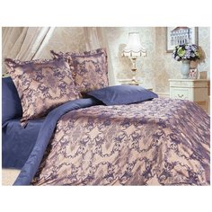 Постельное белье 2-спальное ECOTEX Эстетика Земфира, жаккард, 50 х 70 и 70 х 70 см, синий/коричневый