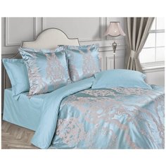 Постельное белье 2-спальное ECOTEX Эстетика Франческа, жаккард, 50 х 70 и 70 х 70 см, голубой