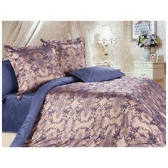 Постельное белье евростандарт ECOTEX Эстетика Земфира, жаккард, 50 х 70 и 70 х 70 см, синий/коричневый