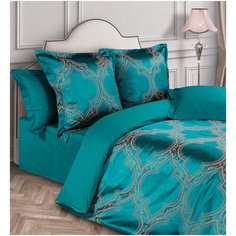 Постельное белье 2-спальное макси ECOTEX Эстетика Альфредо в подарочной упаковке, сатин, 50 х 70 и 70 х 70 см, синий