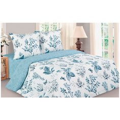 Постельное белье евростандарт ECOTEX Поэтика Глория, поплин, 70 х 70 см, белый/голубой