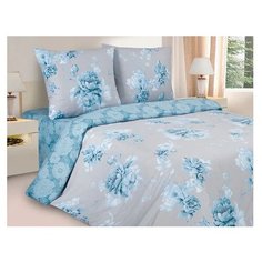 Постельное белье евростандарт ECOTEX Поэтика Под луной, поплин, 70 х 70 см, серый/голубой