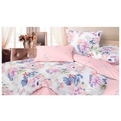 Постельное белье 2-спальное ECOTEX Гармоника Букет, сатин, 50 х 70 и 70 х 70 см, розовый/голубой