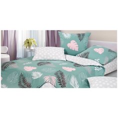 Постельное белье 1.5-спальное ECOTEX Гармоника Коломбина, сатин, 70 х 70 см, зеленый/серый