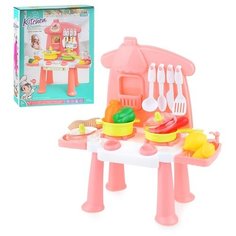 Детская кухня Oubaoloon с плитой, краном, посудой и продуктами, в коробке (3568-3A)