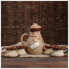 Молочный набор 5 предметов "На здоровье" кувшин 1,5 л, 4 чашки 4704297 Керамика ручной работы