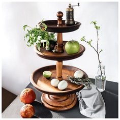 Трехъярусная ваза для фруктов и сладостей из натурального кедра, 47 см, цвет шоколадный 5289367 Magistro